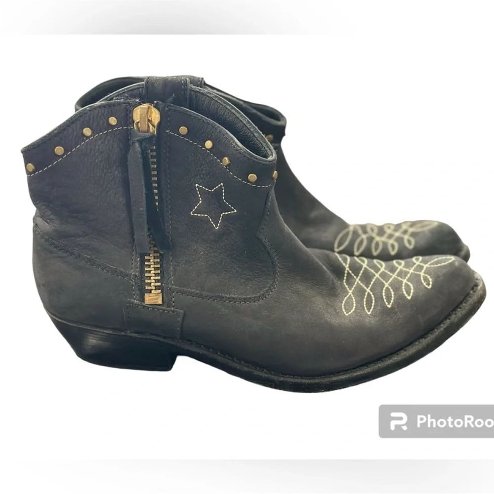 Anine Bing Size 39 8 low cowboy western boots booties black star concert H1 - Picture 2 of 9